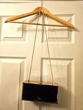Lamb 1887 Black/Gold Leather Clutch Chain Strap Clasp Dust Bag Vintage Rare Bag