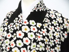 JAPANESE KIMONO KOMON BLACK 153cm 5 ft 0 in PURE SILK FF838