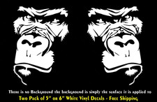 Gorilla Ape Silverback Two Pack White Vinyl Decals Car Truck Window Tablet