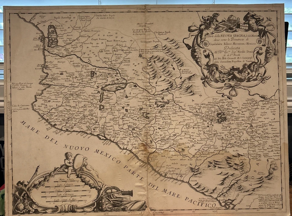 Антикварная итальянская карта Мексики и Новой Испании 17 века — 24x18 дюймов гравированная редкая - Изображение 2 из 4