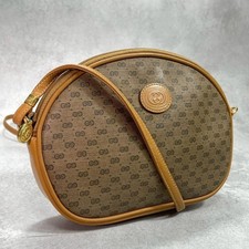 GUCCI 007.084.0094 GG Shoulder Bag Brown Beige Leather Gold Hardware From Japan