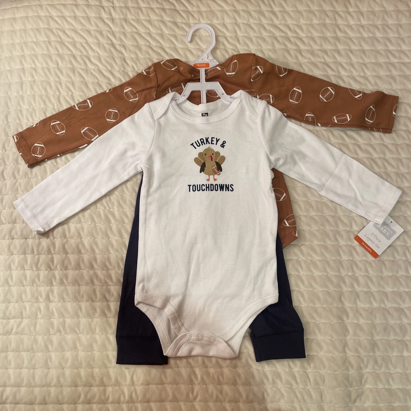 Boys 18 Months Thanksgiving Outfit Turkey & Touchdowns Long Sleeve's & Pants