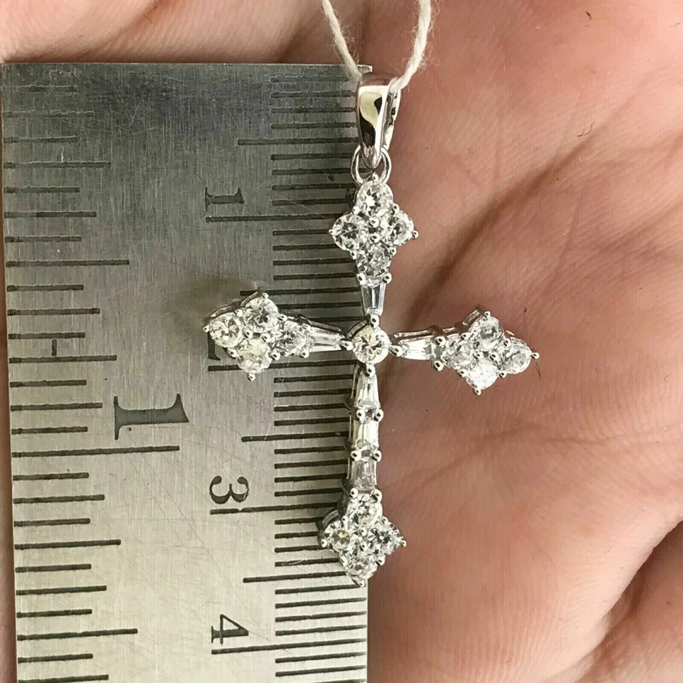 Collar Cruz Diamante, Collar Cruz Oro Sólido 14k, Colgante Diamante Redondo Foto 4 de 4