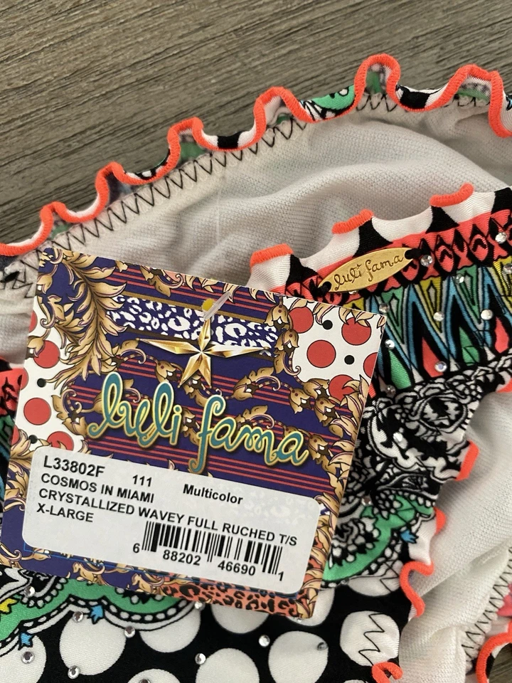 Luli Fama Cosmos In Miami Crystallized Wavey Full Ruched Bottom XL Bikini NWT - Image 2 of 3