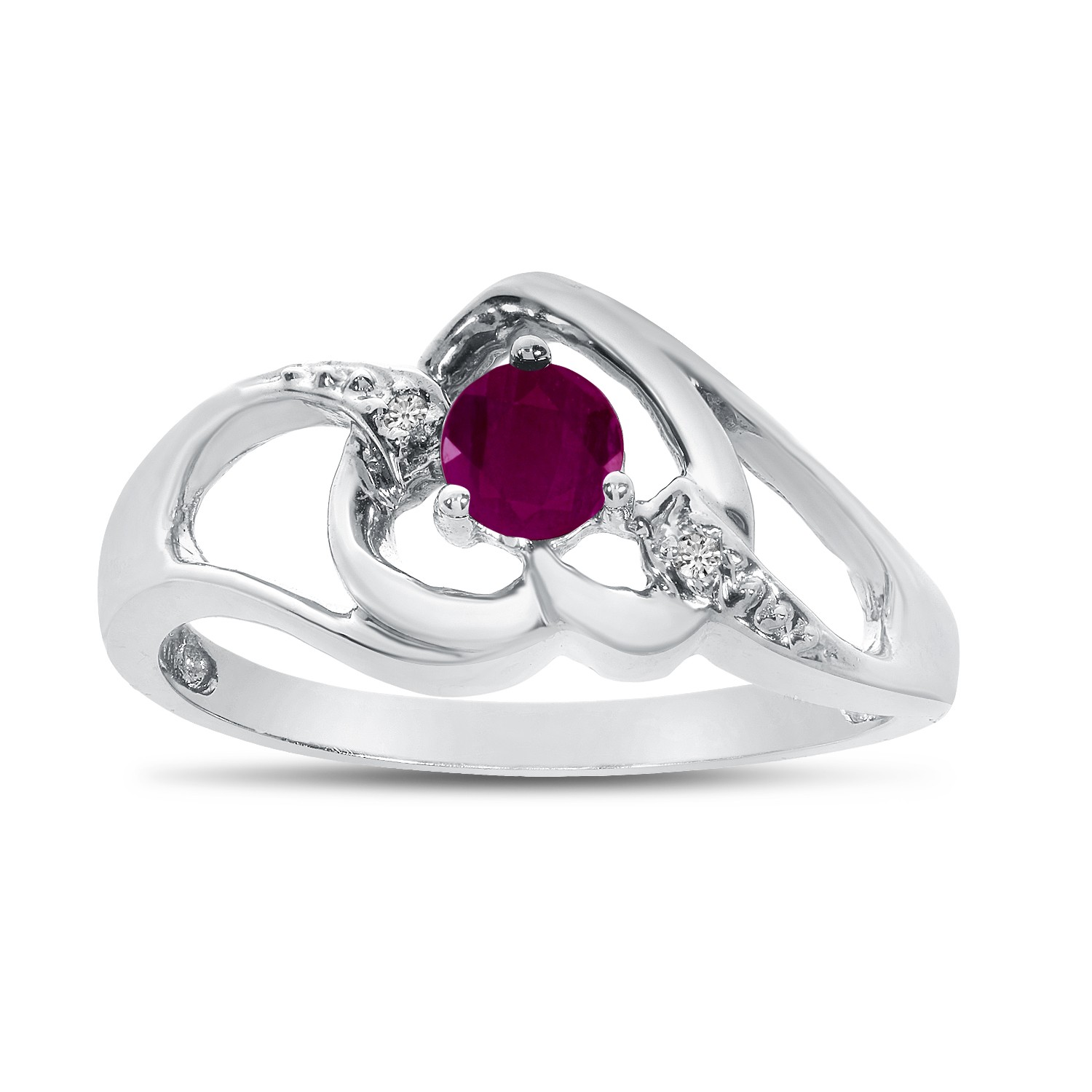 LXR 14k Weißgold Rund Rubin und Diamant Herz Ring 0.24 ct