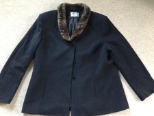 Vintage Kasper Asl Black Wool Jacket. Toggles. Fur Collar. Size 18