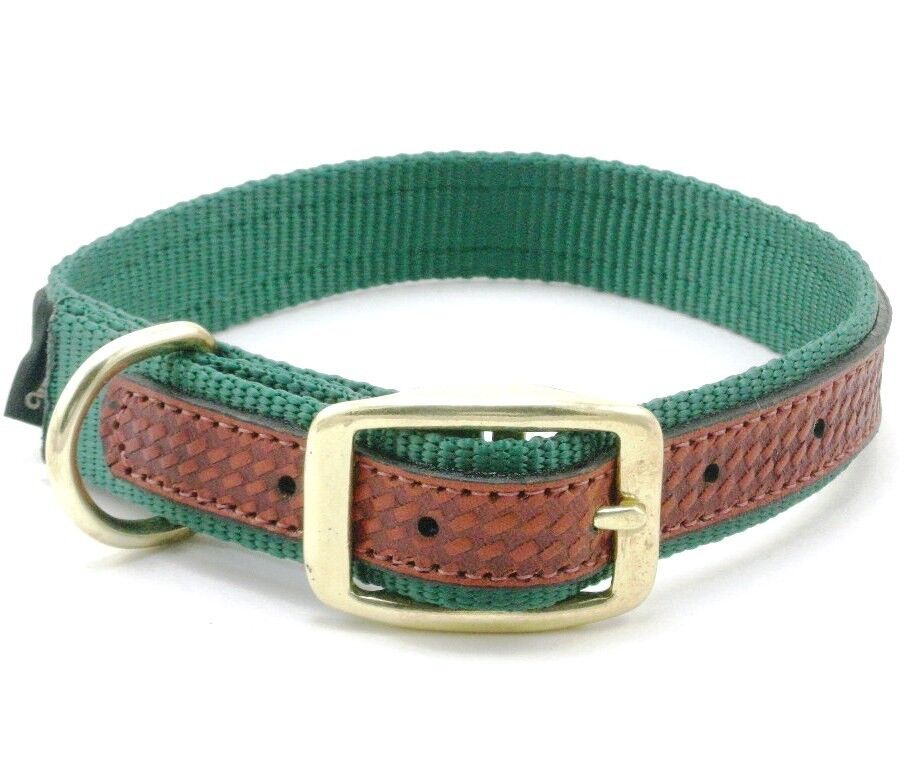 WEAVER Traditions West Nylon Dog Collar, Leather Overlay, 17" x 1", Hunter Green