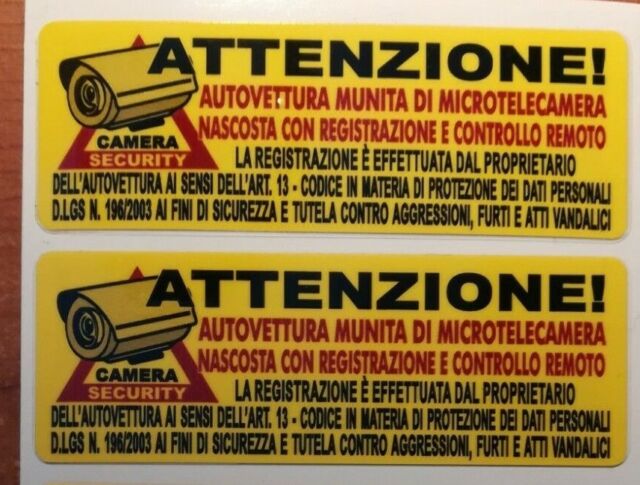 2 Adesivi auto Leggibilità da ESTERNO VETRO video sorvegliata Sticker 2 Adesivi auto Leggibilità da ESTERNO VETRO video sorvegliata Sticker