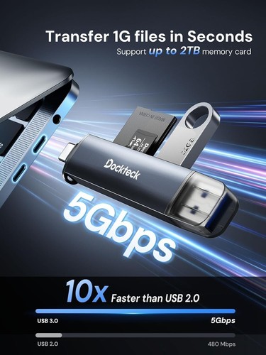 Dockteck SD Kartenleser, 5G Super Speed USB3.0 SD/TF Kartenleser, 3-Slot USB A/C - Bild 15 von 24