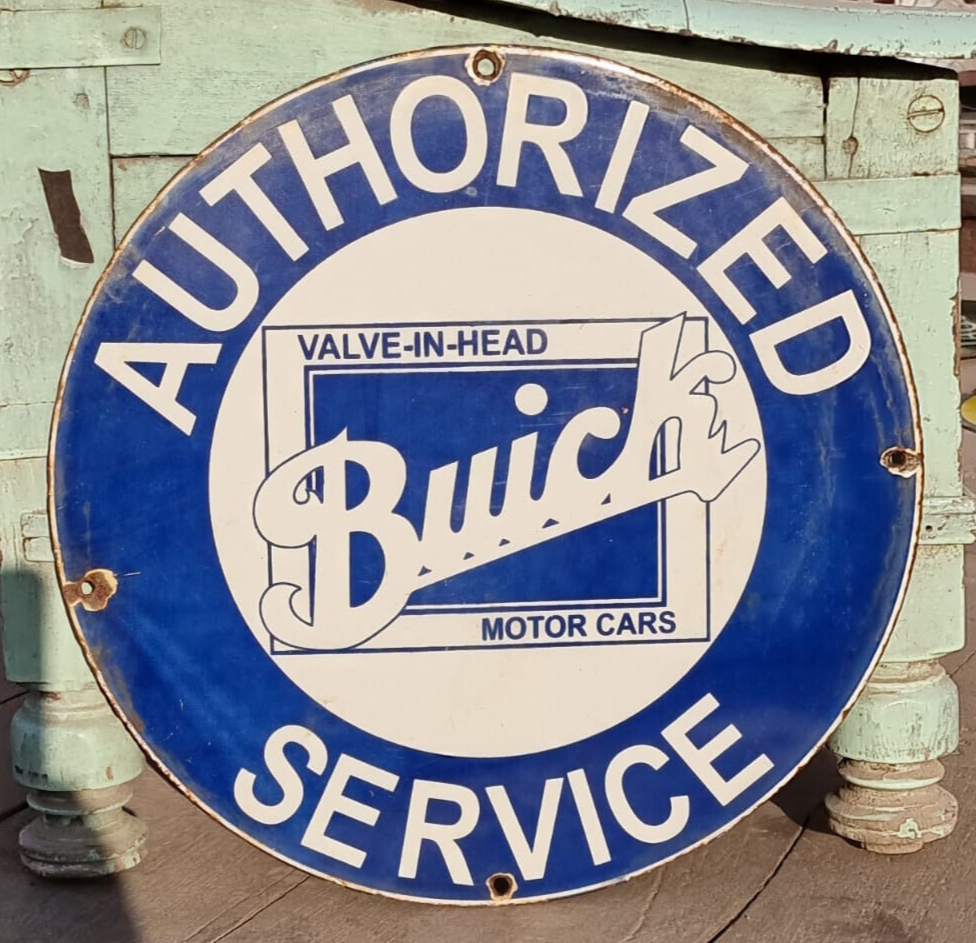 Vintage Old Antique Rare Buick Motor Car Service Adv Porcelain Enamel