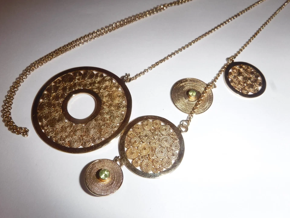 dalia ID Sterling Vermeil 34" Necklace 5 Graduating Round Discs Peridot Accents - Image 2 of 4
