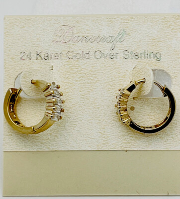 DaneCraft 24KT Gold Over 925 Sterling 10 Baguette CZ Huggies Pierced Earrings