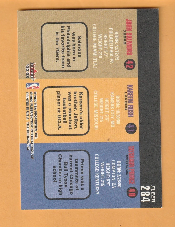 Tayshaun Prince Kareem Rush 2002-03 Fleer Tradition #284 Rookie RC 8V - Image 2 of 2