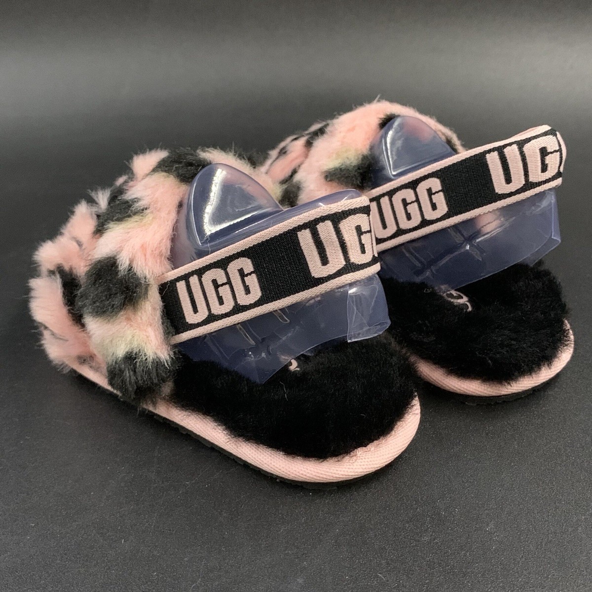 UGG TODDLER FLUFF YEAH SLIDE SIZE 7T PINK ANIMALIA SLINGBACK