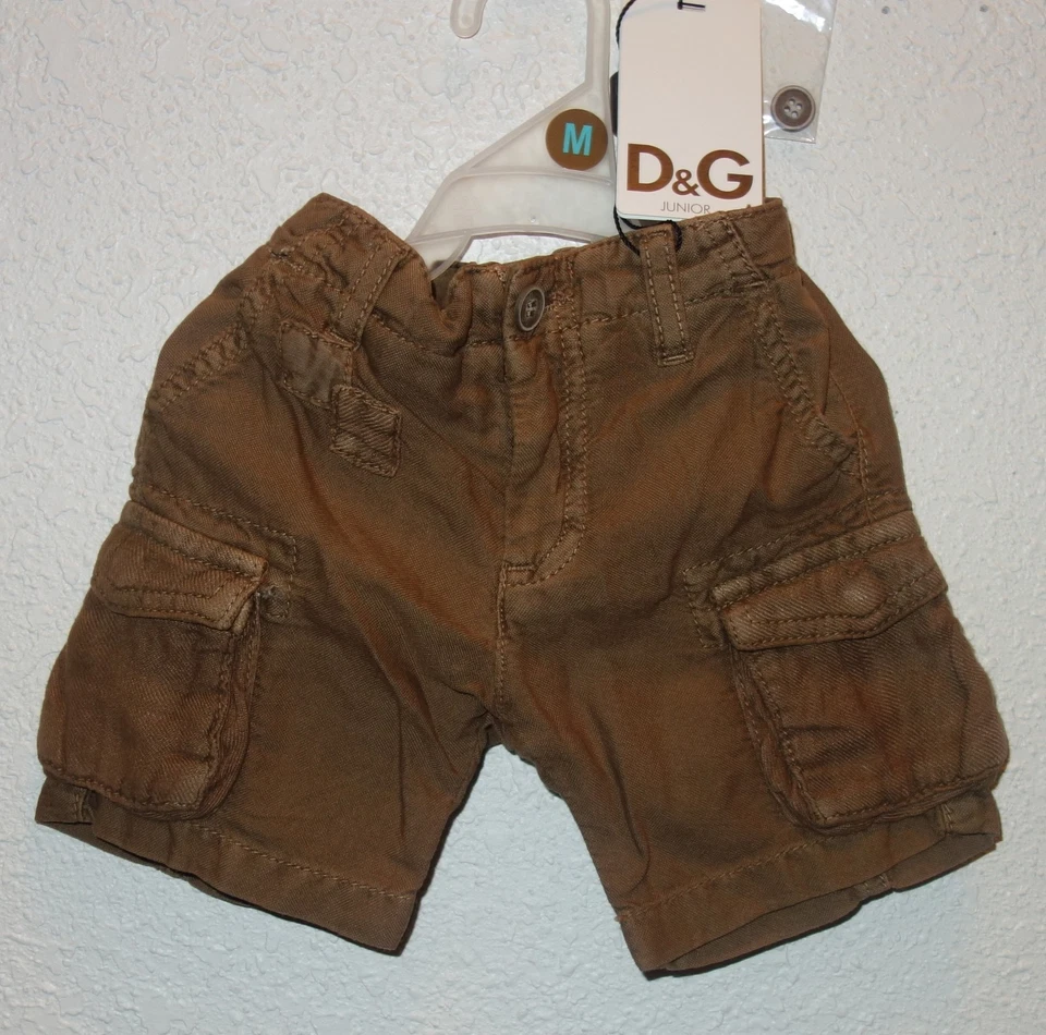 DOLCE GABBANA 青少年儿童卡戈短裤百慕大棕色米色 尺寸 9-12 个月 全新 — 第 2/4 张图片