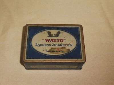 alte Blechdose / Zigarettendose Watto Laurens Zigaretten Wiesbaden 10x7x4cm - Bild 1 von 4