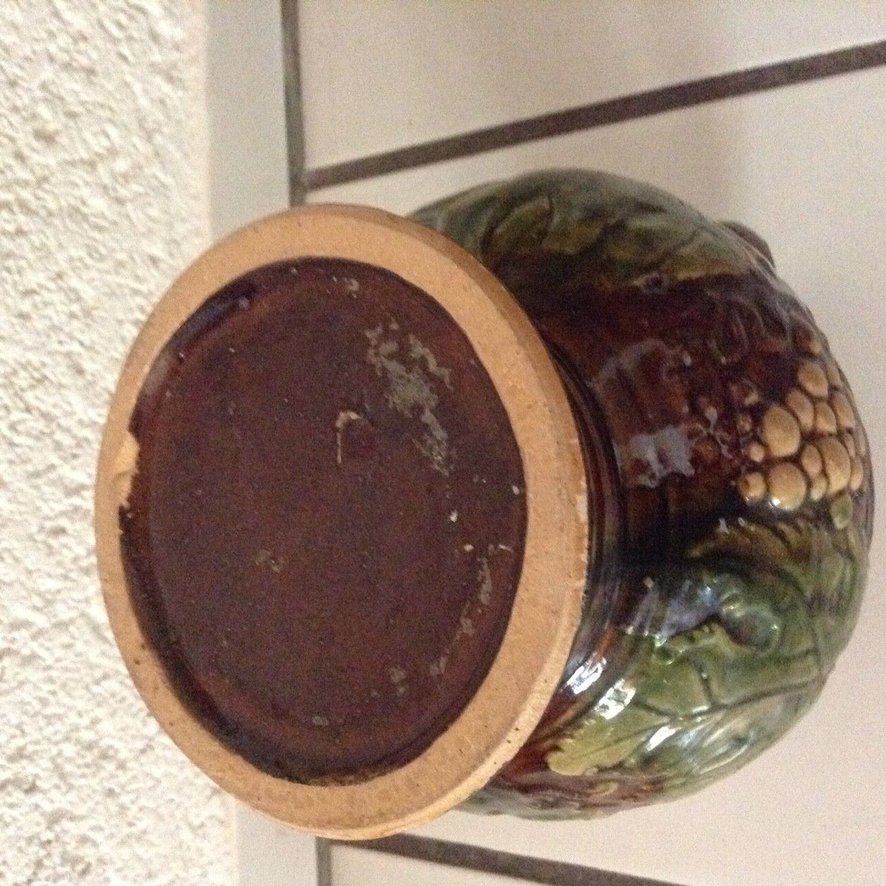 Vintage Keramik Vase Krug Weintrauben Reben braun bunt ungemarkt 27 cm ...
