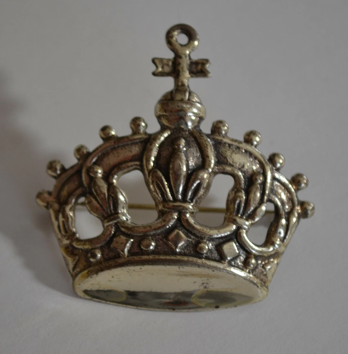 VINTAGE SOLID 925 STERLING SILVER CROWN DIADEM PIN BROOCH