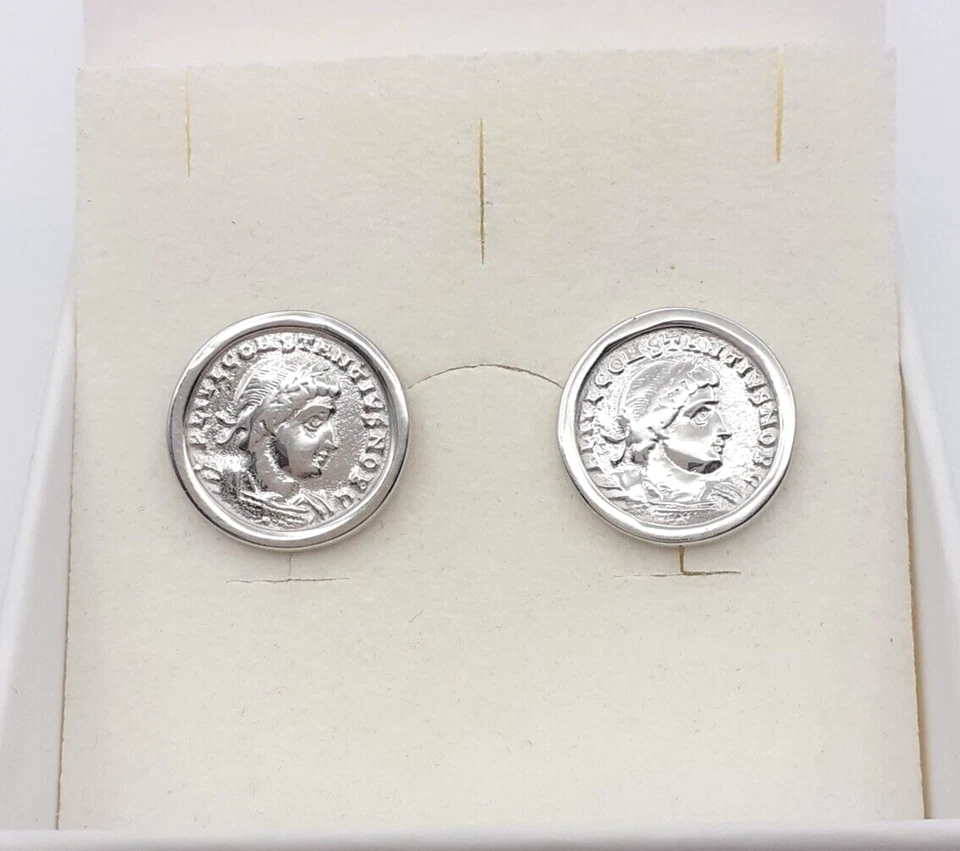 Gemelli camicia argento 925 polsini uomo donna cufflinks gioiello moneta romana - Immagine 2 di 4