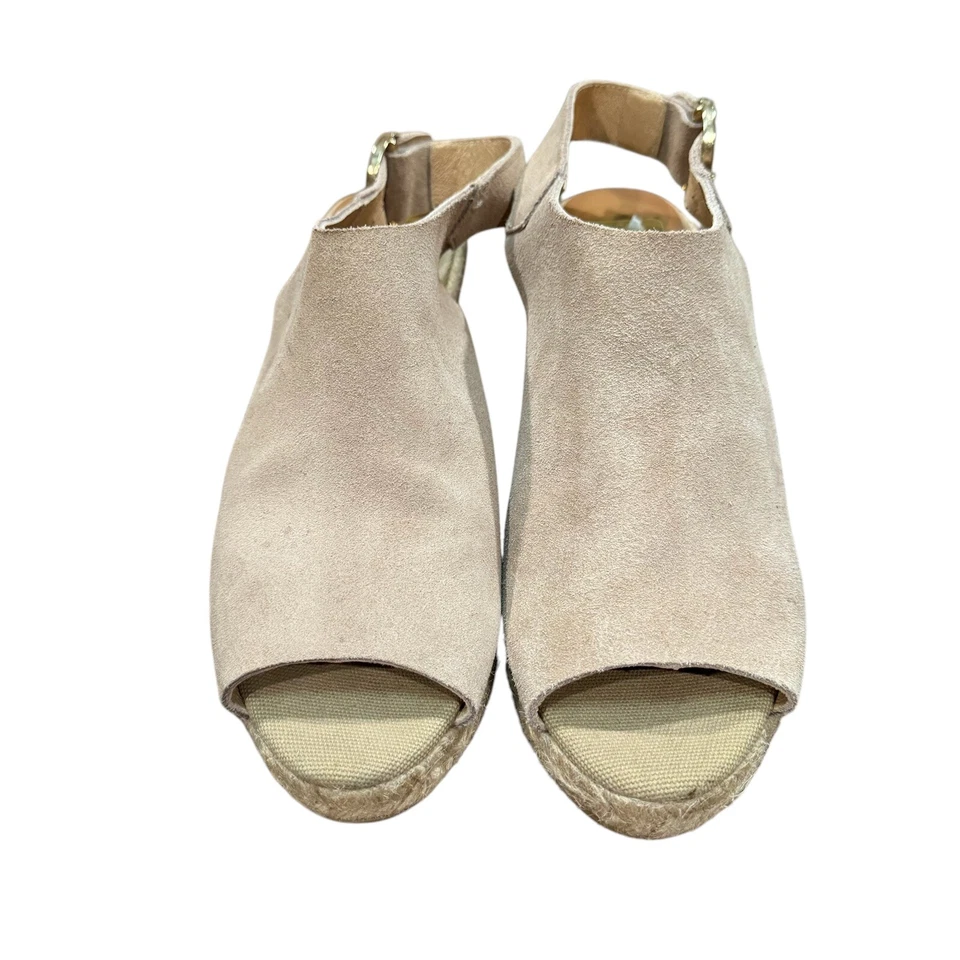 KANNA womens size 39 (8.5 US) tan suede peep toe espadrille wedge heels - Image 3 of 4