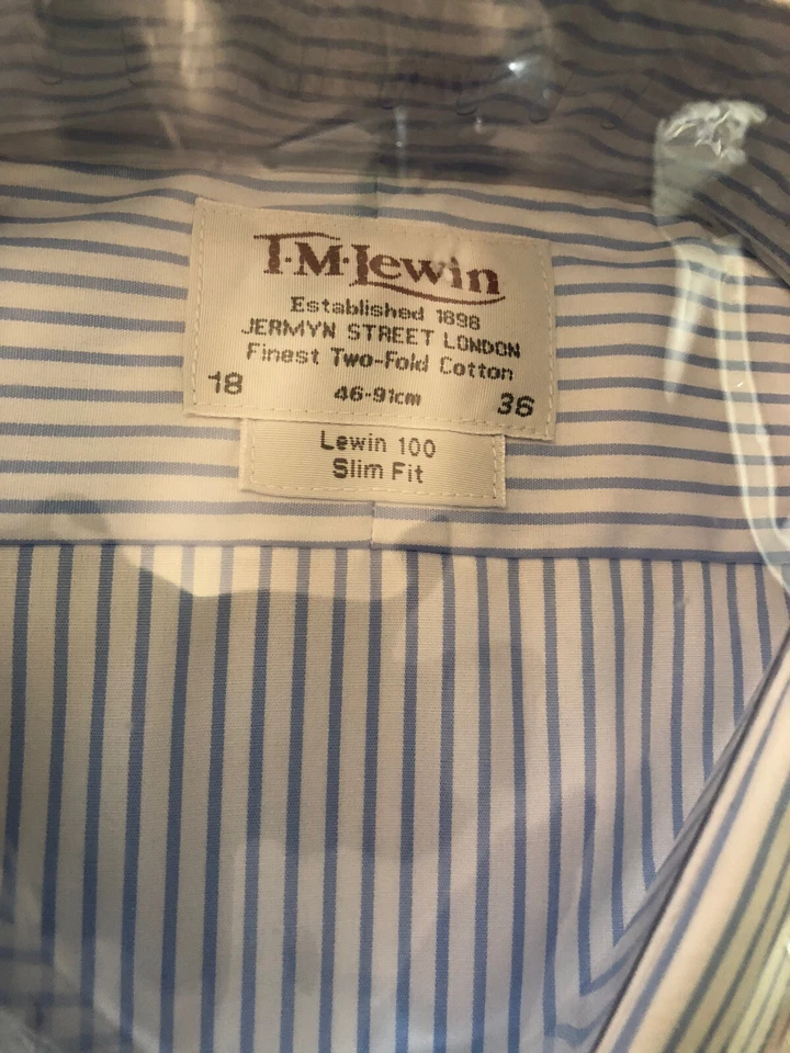 Puños franceses TM Lewin Jermyn St Sky rayas audaces 18/36 calce ajustado imprescindible planchar nuevo con etiquetas Foto 2 de 4