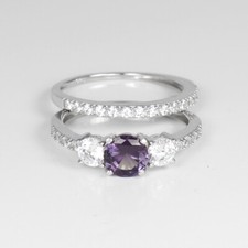 Lab-Created Color-Changing Alexandrite Engagement Ring Set Sterling Silver 925