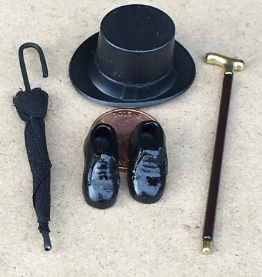 Casa delle bambole bastone da passeggio grande cappello superiore scarpe e canna giardino scala 1:12 tumdee