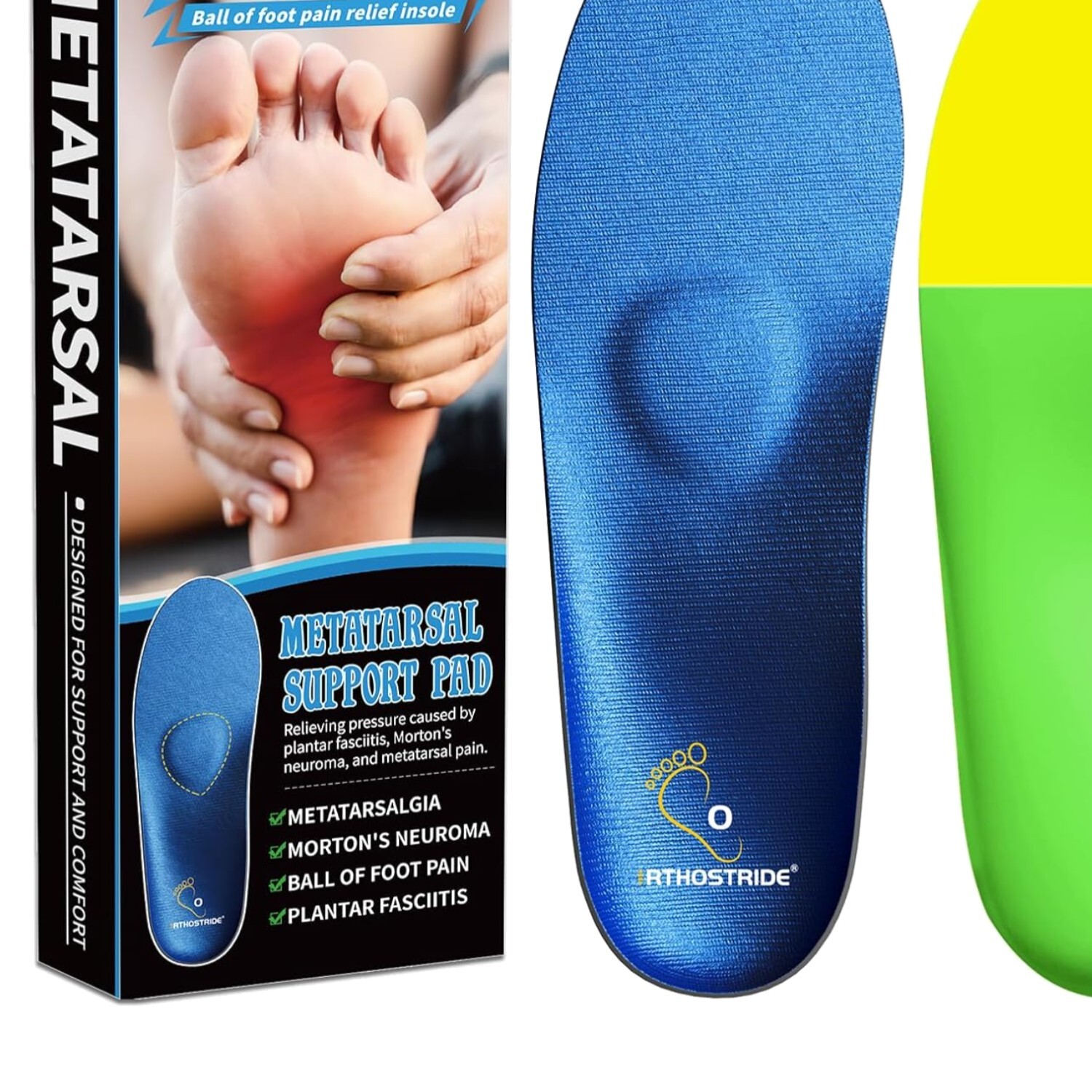 Orthotic insoles with metatarsal pads for foot pain relief