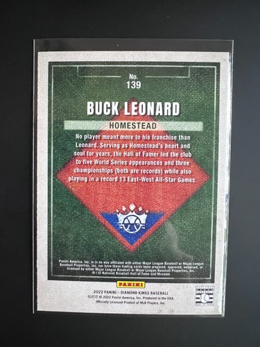 Buck Leonard 2022 Diamond Kings Baseball #139 SP Homestead - Picture 2 of 2