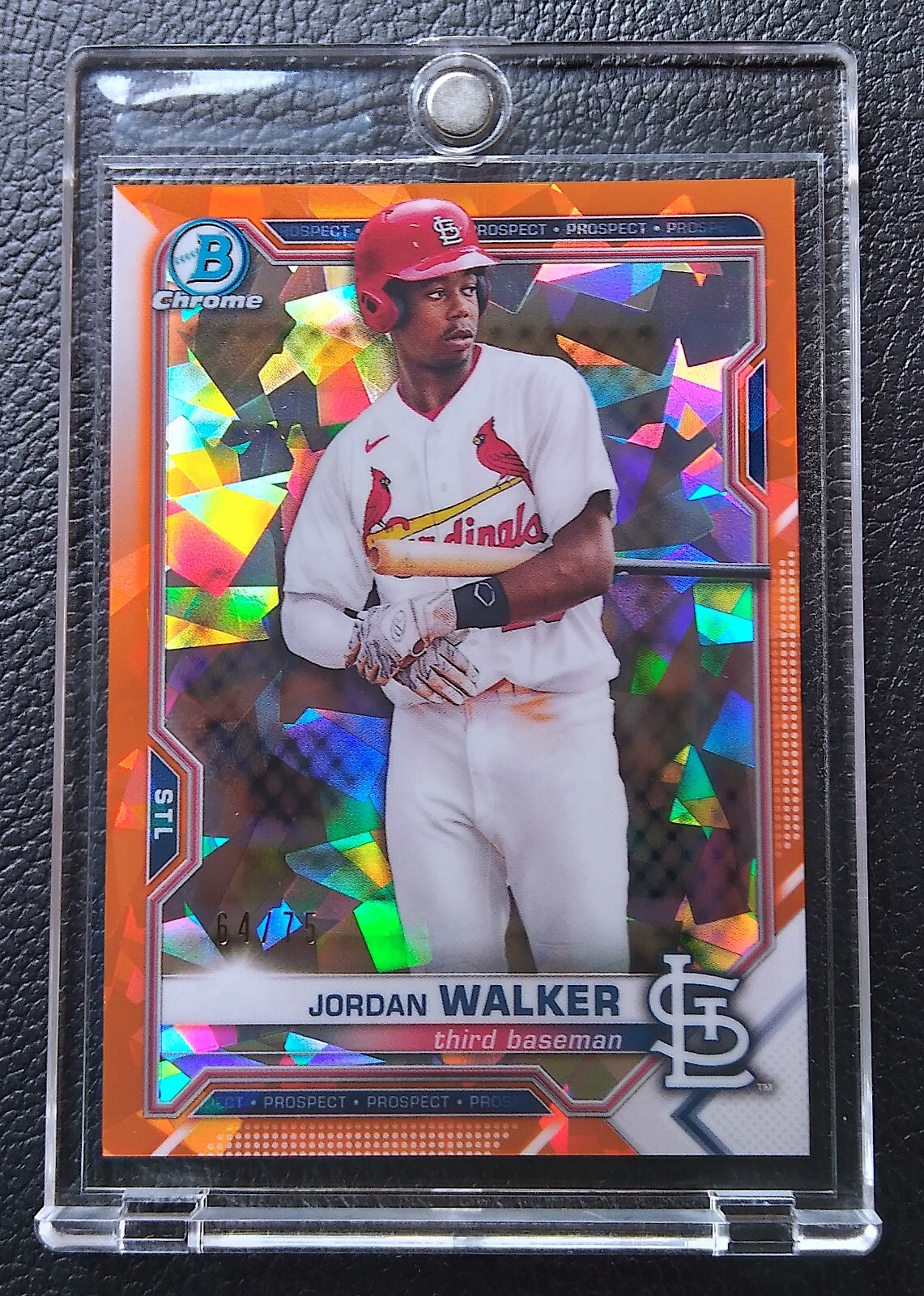 JORDAN WALKER 2021 BOWMAN SAPPHIRE CHROME PROSPECTS ORANGE /75 ROY? SHARP
