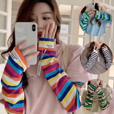 Stripe Sunscreen Sleeve Women UV Protection Arm Ice Silk Sleeve Sunshade Driving