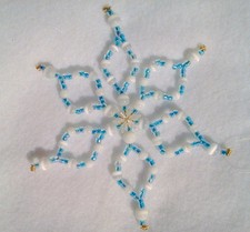 CZECH BEAD SNOWFLAKE CHRISTMAS ORNAMENT MEDIUM LIGHT BLUE AND WHITE CATSEYE 5