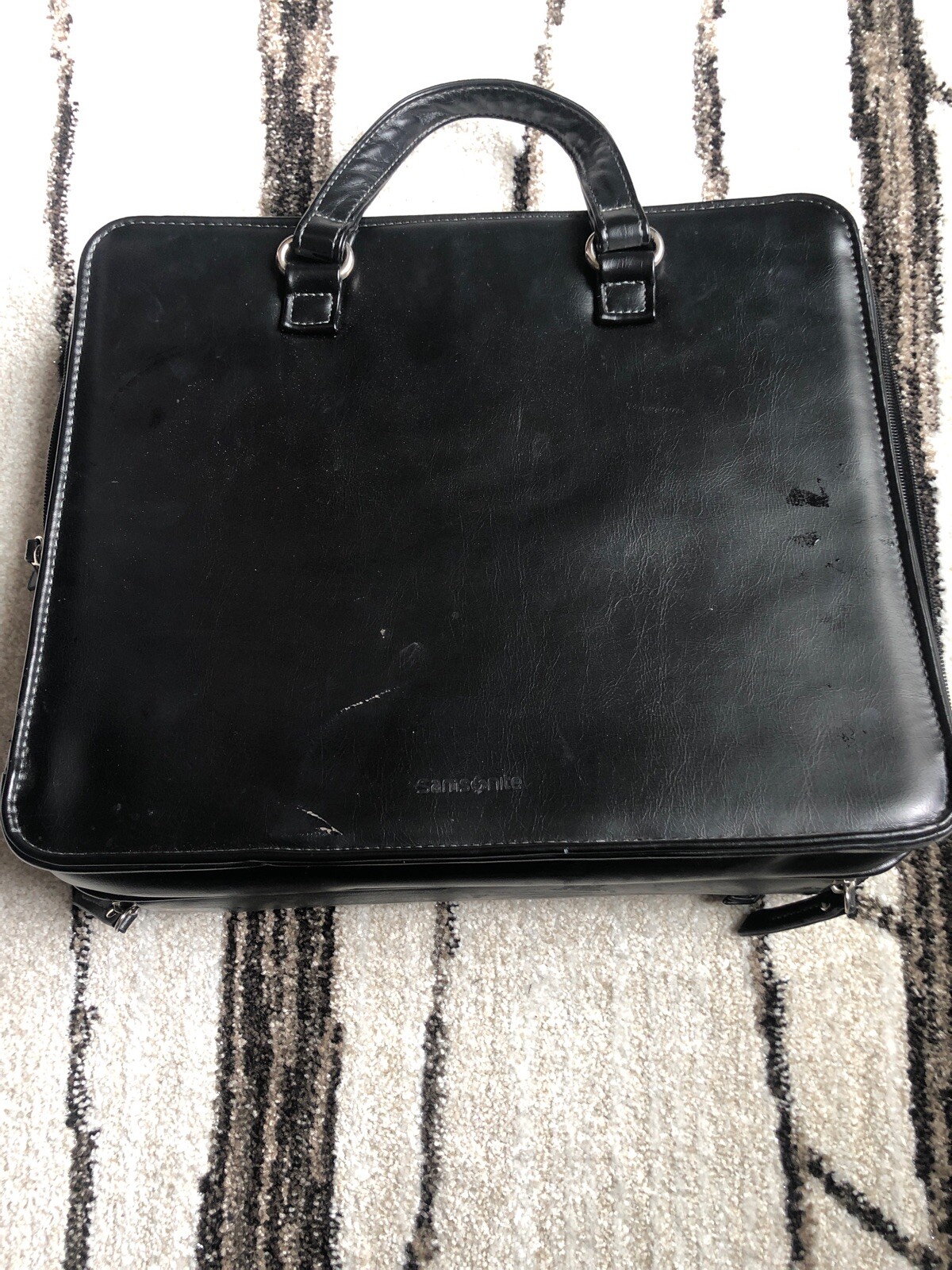 SAMSONITE Black Leather Briefcase Business Travel Bag… Gem
