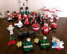 Vintage Lot Of 24 Wooden Hand Painted Christmas Tree Ornaments