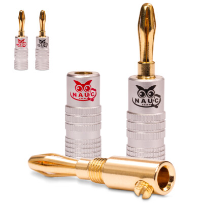 4x Bananenstecker NAUC schraubbar vergoldet Lautsprecherkabel Boxen Stecker 4 mm