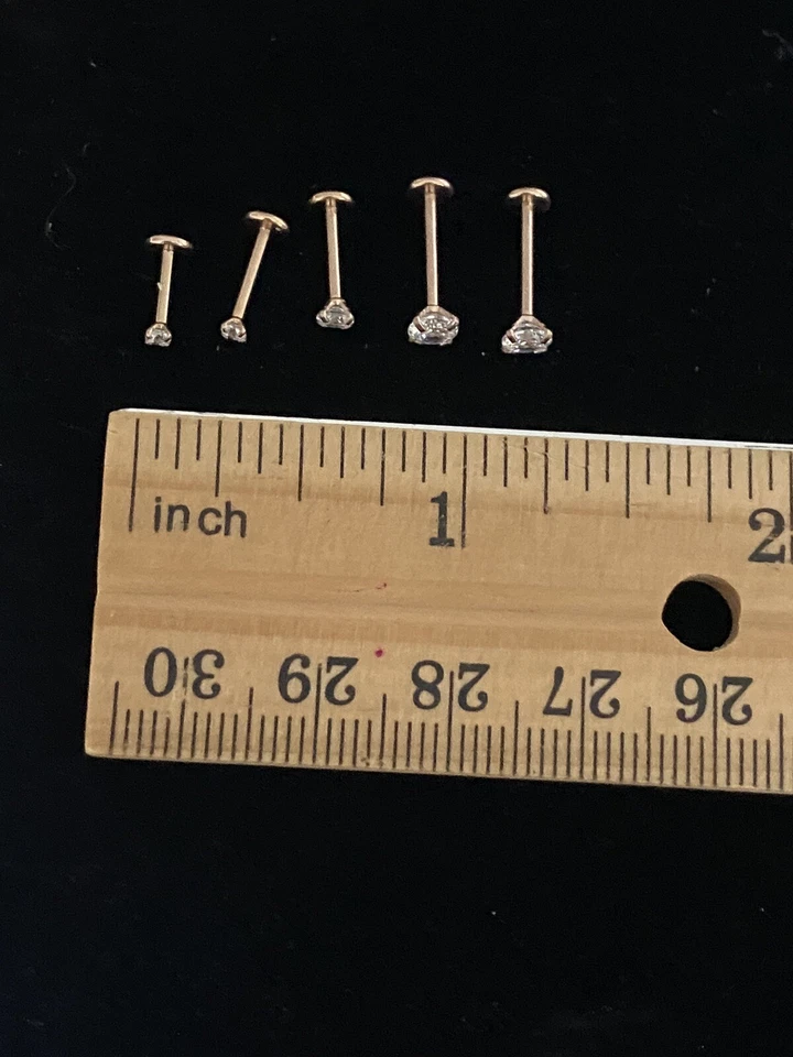 5 PCS Prong Set Clear CZ Gem rose gold tone Nose Stud Bone Rings bling lot round - Image 3 of 4