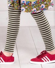 NWT Matilda Jane Starting Line Leggings Size 10 Girls Olive Green White Stripe