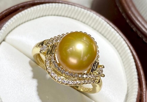 Natural South Sea Baroque Edison Pear Bead Crystal Inlay Ring Adjustable Size - Picture 33 of 37
