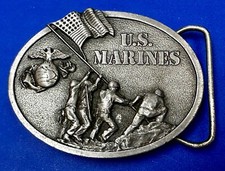 United States Marines Patriotic Raising Flag Vintage 1982 Bergamot Belt Buckle