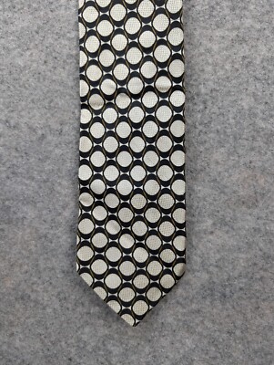 Fabio Fazio Tie Black Beige 56 inch Made in Italy 100% Silk