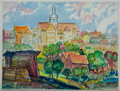 Hardy Schneider-Sato: Aquarell ''Gochsheim im Mai'' handsigniert datiert 1994