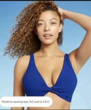 Shade  Shore Bikini Top 34B Women's Blue Twist-Front Textured NWT 30 Sold Out