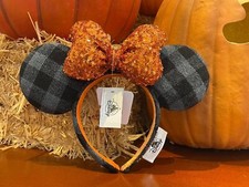 Disney.Parks Orange Bow Halloween Plaid Minnie Mouse Ears Headband US POST