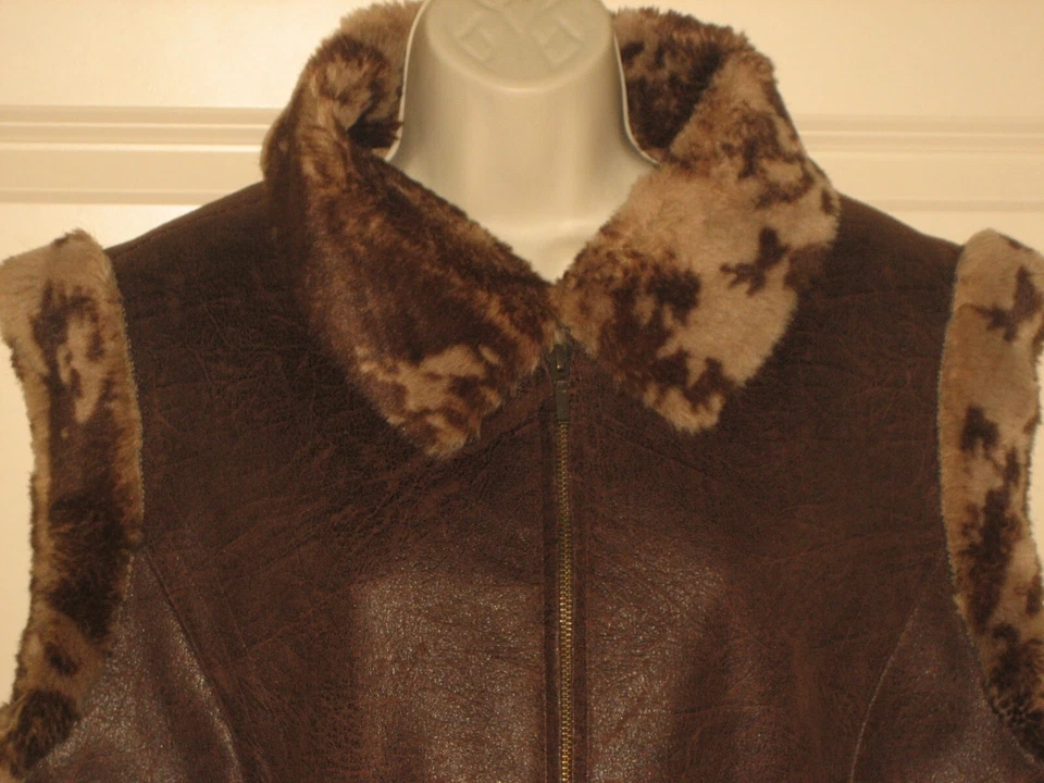 Cripple Creek~Women's Faux Brown Lambskin Leather & Fur Trim Vest~ SZ XL~NWT~ - Image 2 of 4