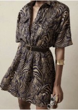 NWT BANANA REPUBLIC Large Tall Linen Utility Dress Zebra Print Rtv$190