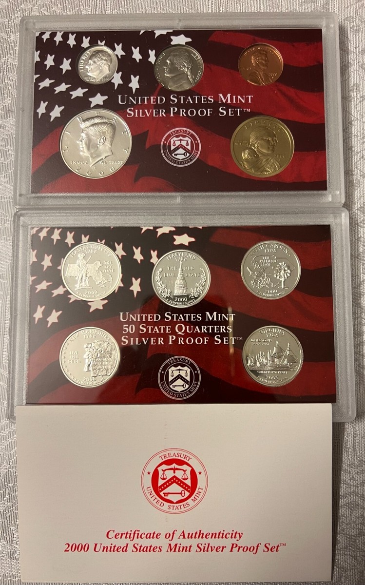 2000 UNITED STATES MINT SILVER PROOF SET (NO BOX), 7 SILVER PROOF