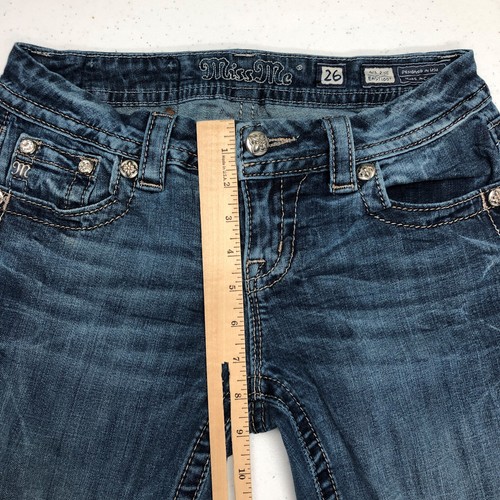 Pantalones de mezclilla Miss Me para mujer 26 azul fácil corte boot lavado oscuro cápsula norma diaria - Imagen 9 de 13