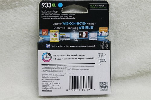HP 933XL Cyan CN054AN Ink Cartridge, EXP 11/2016 New Sealed - Picture 2 of 2