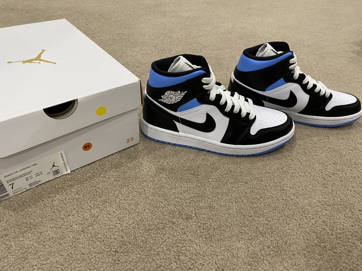 Size 7w - Air Jordan 1 Mid University Blue Black White | eBay