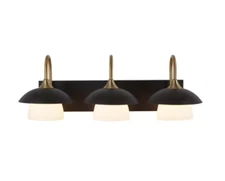 Alsy 26 in. 3-Light Black with Gold Vanity Light with Metal and Glass Shade